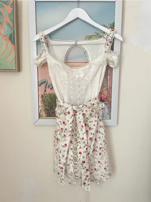 For Love & Lemons Baela Lace-Up Bustier Rose Floral Eyelet Mini Dress in XS thumbnail 4