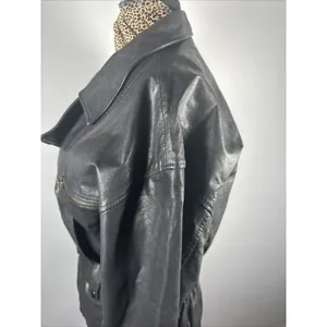 Boutique Europa Womens Leather Jacket Coat Black Moto‎ Biker Zip Belt 90s thumbnail 5