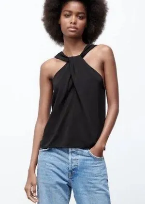 ZARA NWT  black knotted halter top. Size Medium thumbnail 1