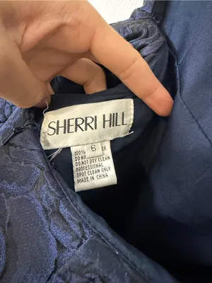 Sherri Hill Navy Halter Fit & Flare Cocktail Dress with Beaded Collar Size 6 Y2K thumbnail 7