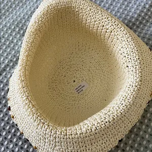 Chic Cream Beaded Crochet Paper Hat thumbnail 4