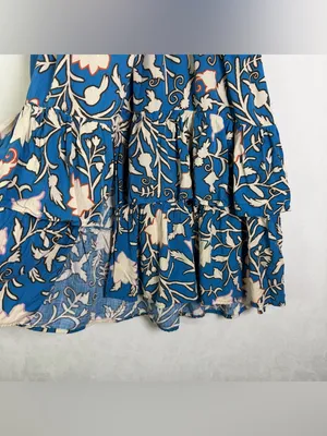 Knox Rose Women’s XS Blue Floral Boho Midi Wrap Dress Tassel Tie Tiered thumbnail 4