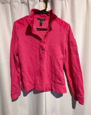 Lauren Ralph Lauren Pink Pullover Sweatshirt Long Sleeve Pockets Collar Size L thumbnail 1