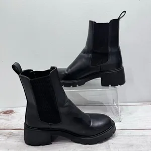 Steve Madden Black Chelsea Ankle Boot Combat Goth Sock Chunky Lug Kiley 11M thumbnail 2