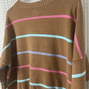 Lands End Women's Drifter Easy Fit Sweater Honey Beige Multi Stripe Large Cotton thumbnail 9