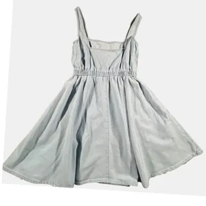 ASOS Denim Skater Dress Womens 4 Light Blue Elastic Waist Cotton Pockets Boho thumbnail 2