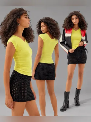 BDG Neon Yellow Ribbed V-Neck Cap Sleeve Top NWT S thumbnail 2