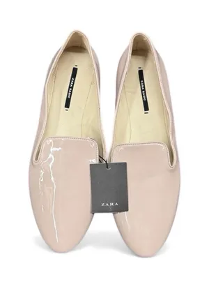 (RC) Zara Women's Blush Pink Patent Leather Flat Loafers Gold Heel Size 41 EUR thumbnail 1