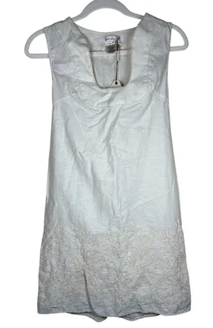NWT MSSP/ MAX STUDIO Cream Linen Embroidered Sleeveless Dress Sz XS Sheath thumbnail 1