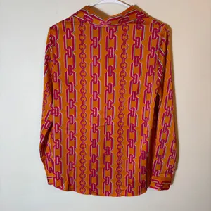 Maison d'Amelie Chain Print‎ Blouse Top Orange Pink Long Sleeve Size Small thumbnail 5