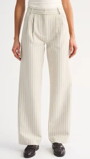 Abercrombie & Fitch Sloane Tailored Wide Leg Pants Beige Pinstripes Size 27 4L thumbnail 1