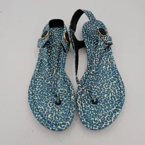 Tory Burch Minnie Travel Sandal Blue Leopard Print‎ Leather Thong Slingback 8M thumbnail 4