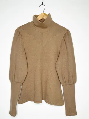 Walter Baker Brown Ribbed High Neck Puff Sleeve Knit Sweater Size Large thumbnail 3
