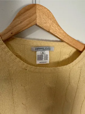 Cashmere Studio cashmere wool cable knit sweater yellow small thumbnail 3