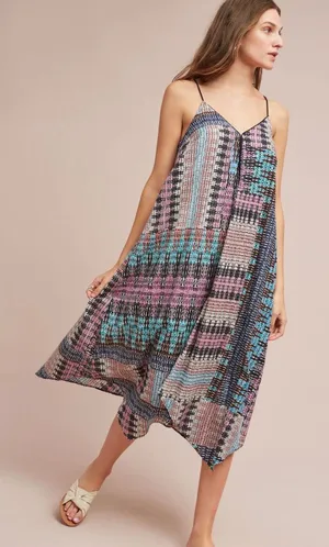 Akemi‎ + Kin Batik Riviera Midi Dress Lg Multicolor Boho Resort Handkerchief Hem thumbnail 1