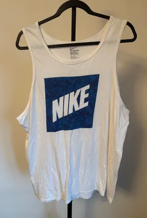 Nike White Tank with Blue Palm-Print Square Logo thumbnail 1