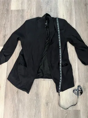 Simply Vera Wang Womens XL Black Draped Open Front Boyfriend Blazer 3/4 Sleeve thumbnail 12