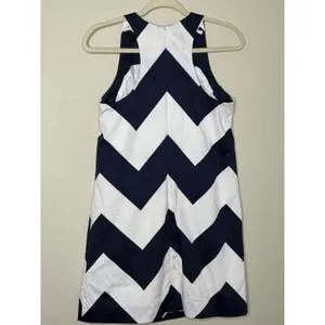 Milly Navy White Chevron Shift Mini Dress Size 6 Cotton Stretch thumbnail 4