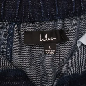 Lulus Denim Skirt Womens L Dark Wash Blue Side Slit Elastic Back Excellent thumbnail 2