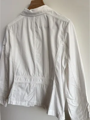 L.L.Bean White Cotton Utility Safari Field Jacket 4 Pocket Button Womens thumbnail 8