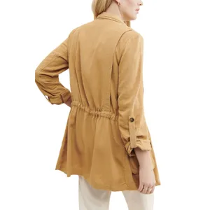 Free People Medium Jacket Charly‎ Blazer Beige Tan Linen Button Cinched 1090 thumbnail 2