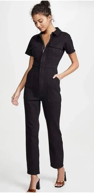 GOOD AMERICAN Black Utility Denim Jumpsuit Size Small thumbnail 1