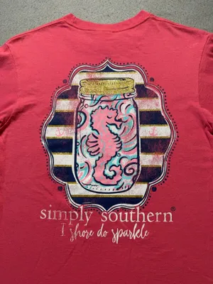 Simply Southern Pink Tee Small “I Shore Do Sparkle” Sea Horse Cute T-Shirt thumbnail 4