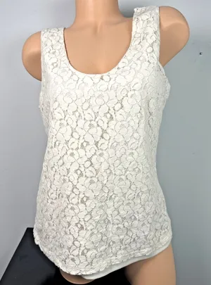 Banana‎ Republic Medium Womens Lace Tank Top Ivory Scoop Neck Cottagecore thumbnail 1