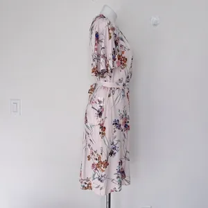 NEW Lovestitch floral midi dress SMALL short flutter sleeves Pockets pink thumbnail 10