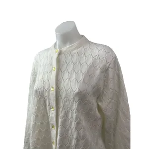 Rosanna Women's White Argyle Knit Long Sleeve Button Down Cardigan Sweater Top M thumbnail 2