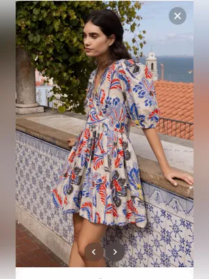 Oliphant Design V-Neck Puff Sleeve Mini Dress Chennai Cobalt Size XS thumbnail 3
