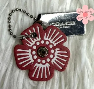 1" COACH Silver Tea Rose Flower Floral Bag Charm Hang Tag thumbnail 1