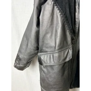 Vintage Comint‎ Mixed Leather Suede Coat 1X Oversized Drawstring Black thumbnail 3