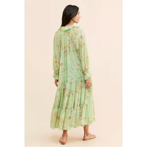 Free People Feeling Groovy Maxi Dress Size XS 70s Chartreuse Floral Bohemian thumbnail 4