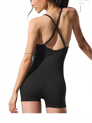 Alo Yoga Seamless Ribbed Favorite Romper Jumpsuit Black Women's Size Large thumbnail 2