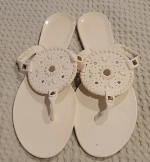 Jack Rogers white sandals w/ iconic circular vamp feature. Size 10 (#14) thumbnail 1