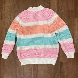 VTG One Step Up Pastel Rainbow Striped Mock Neck Chunky Knit Sweater L Pink Teal thumbnail 2