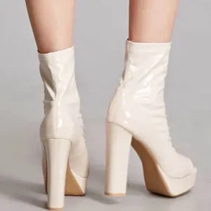 Nude Peep Toe Patent Leather Ankle Boots Tan Size 5.5 thumbnail 3