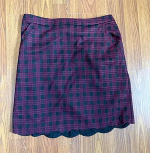 Skies Are Blue Berenice Scallop Hem Old Money Academia Skirt burgundy & black plaid large. thumbnail 1