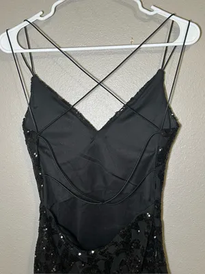 Windsor Black Sequin Damask Strappy Open Back Party Mini Dress Women Size Medium thumbnail 6