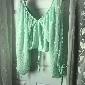 New ASOS long balloons sleeve textured with tie neck detail oversized babydoll t thumbnail 7