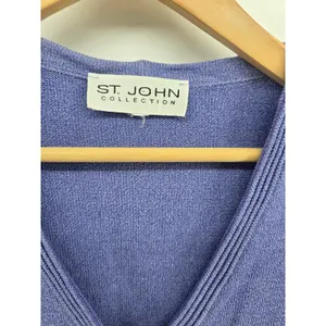 St John Cardigan Womens M Santana Knit Periwinkle Blue V-Neck Button EUC thumbnail 2