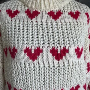 Womens Cream Red Heart Chunky Knit Mock Neck Sweater Pullover Small 0787 thumbnail 8
