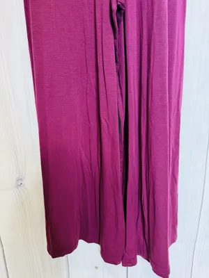 Athleta Nighttime Bliss V-Neck Romper Wide Leg Jumpsuit Deep Burgundy Sz L thumbnail 6