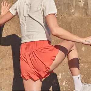 Free People Movement Boho Athleisure High Rise Coral Ruffled Layering Shorts L thumbnail 4