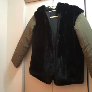 Faux fur detachable linen jacket size M Green Size M thumbnail 7