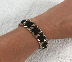 Braided Gold black wrist bracelet thumbnail 1