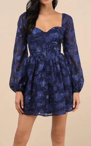 Lulus Decadent Charisma Navy Floral Embroidered Bustier Mini Dress thumbnail 2