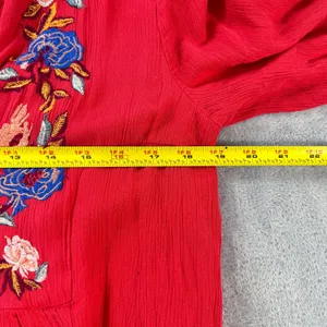 Free People‎ Mia Embroidered Mini Dress Large Red Floral Boho Gauzy Flawy thumbnail 11