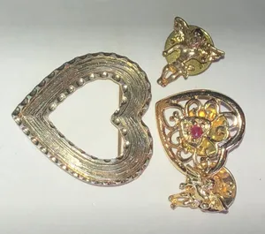 Gold Tone Heart Pin and Angel Pins Set thumbnail 1